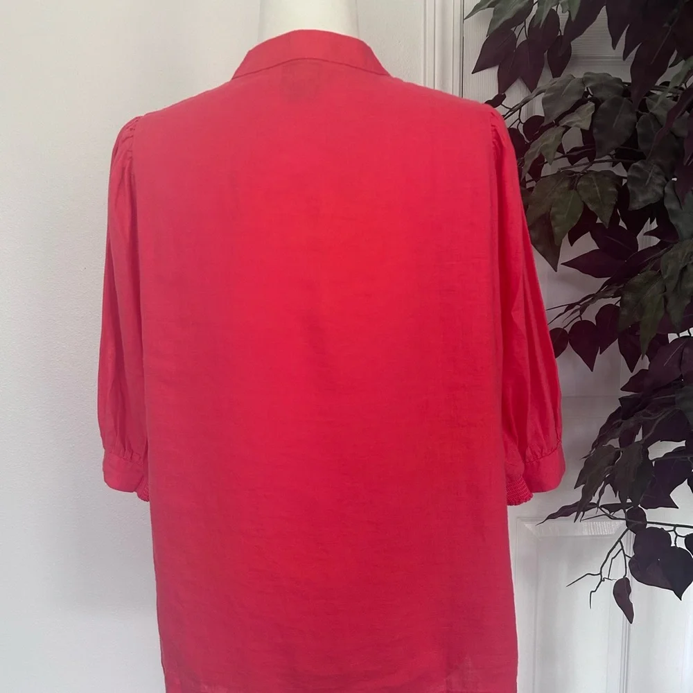 Lilly Pulitzer Coral Pink V-Neck Linen Blouse